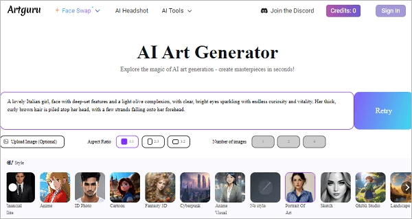 artguru ai art generator generate face