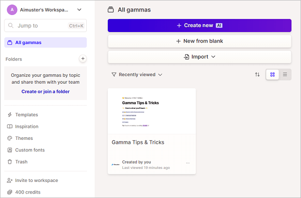 gamma app dashboard