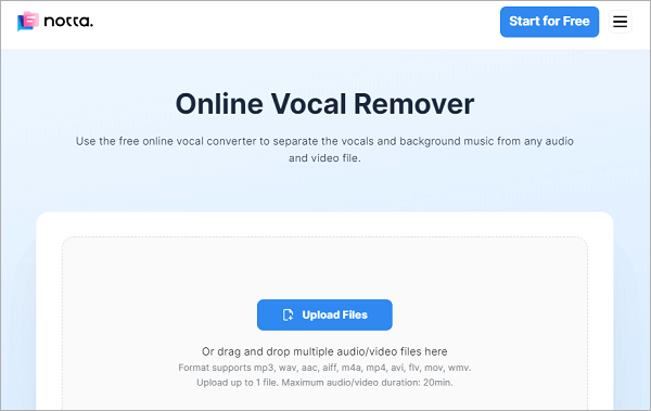 notta ai online vocal remover