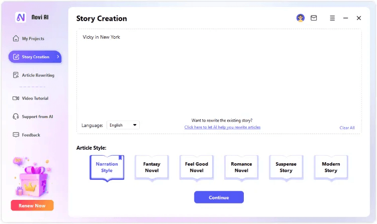 novi ai story creation