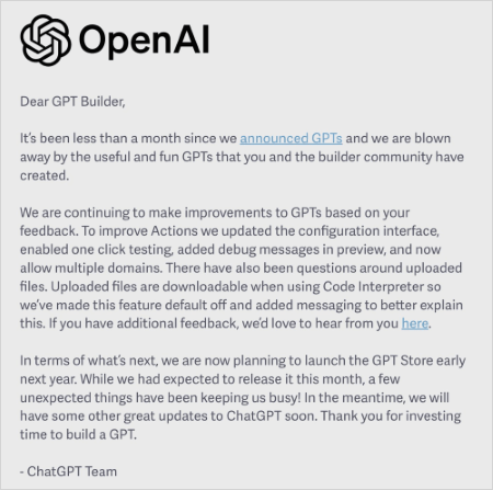 openai announced the postponement of gpt store