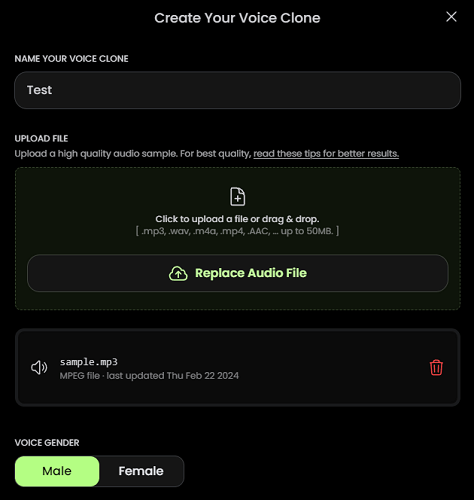 create new voice clone