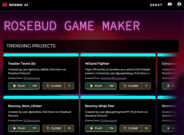 rosebud ai game maker