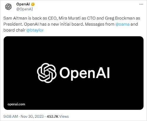 sam altman is back as ceo