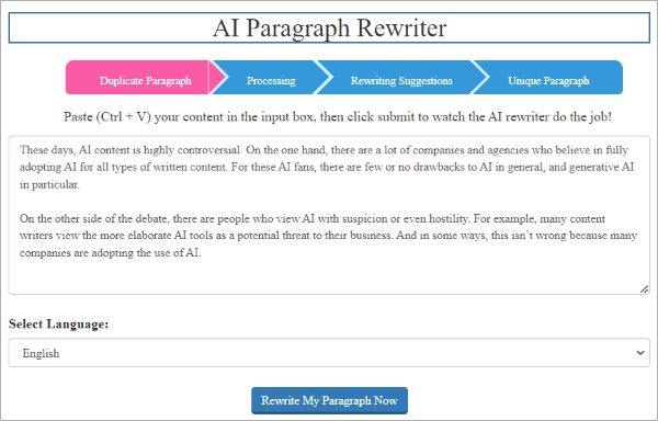 seo magnifier ai paragraph rewriter