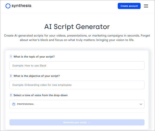 synthesia ai script generator