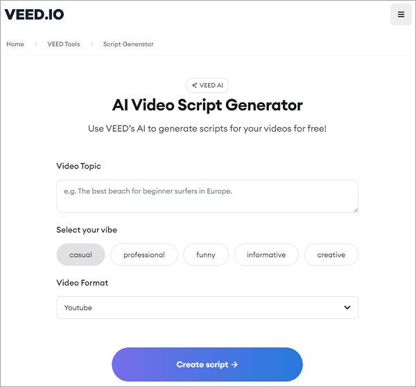 veed io script generator