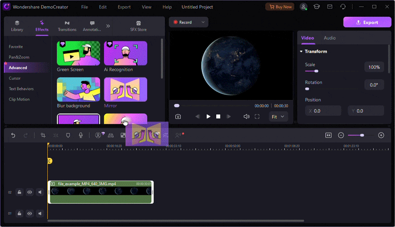 wondershare democreator video editor add effects