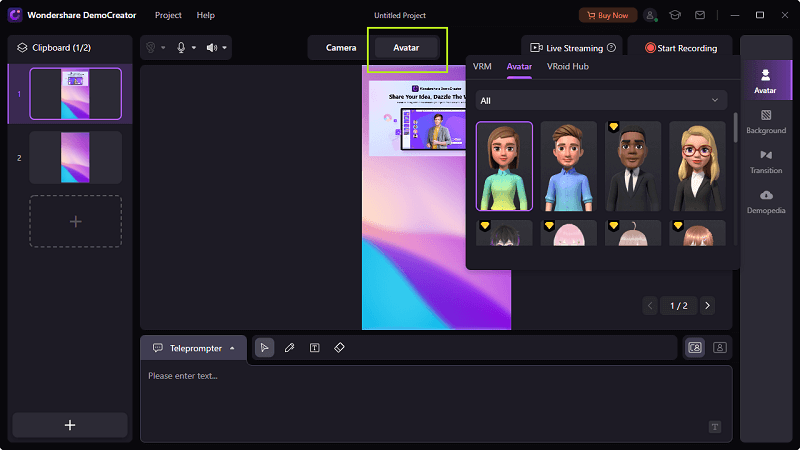 wondershare democreator video presentation avatar settings