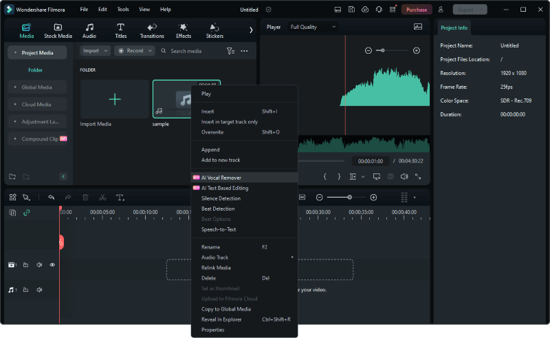 wondershare filmora ai vocal remover